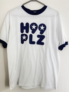 White & Navy 'H99 PLZ' Short Sleeve Ringer Tee